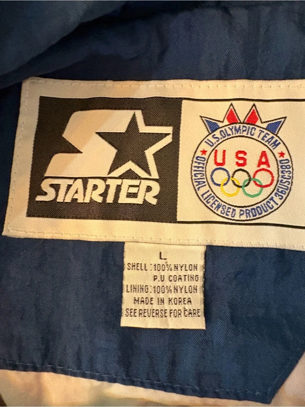 Starter Windbreaker Jacket Mens Large Blue USA Olympic Eagle Vintage 90s - Picture 7 of 9
